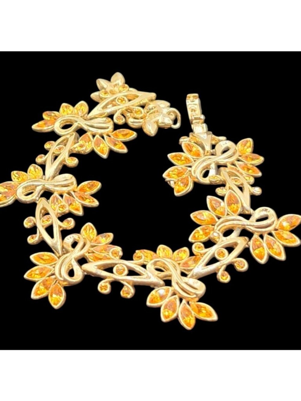 Vintage Ora Gold Tone Bracelet Golden Rhinestones  Floral MCM Elegant Jewelry